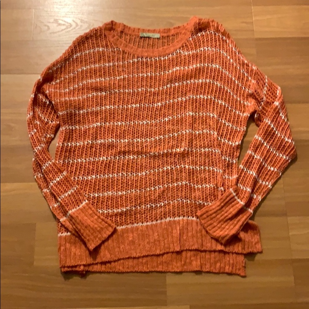 Loose fitting coral and white stripped sweater
